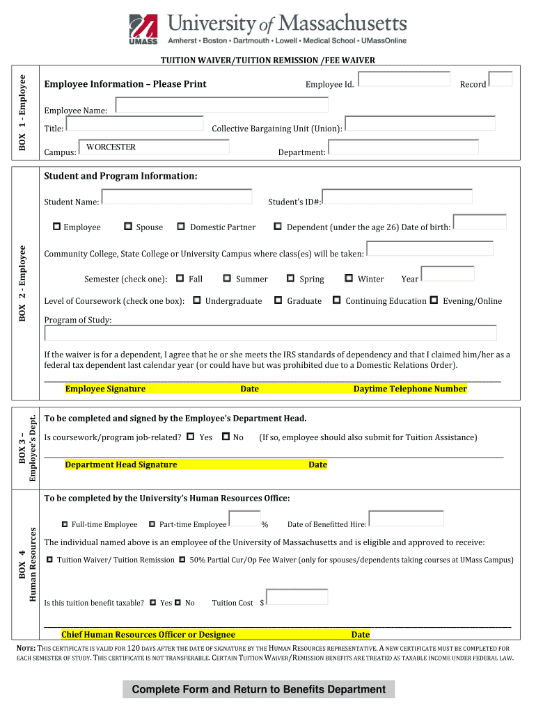 Umass Tuition Remission  Form