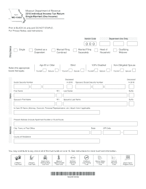  Form MO 1040A  Individual Income Tax Return SingleMarried One Income 2018