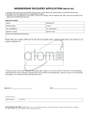 Atomy Membership Recovery  Form