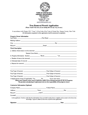 Town of Oyster Bay Tree Removal Permit  Form