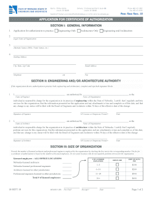 Application for Authorization to Practice O Engineering Only O Architecture Only O Engineering and Architecture  Form