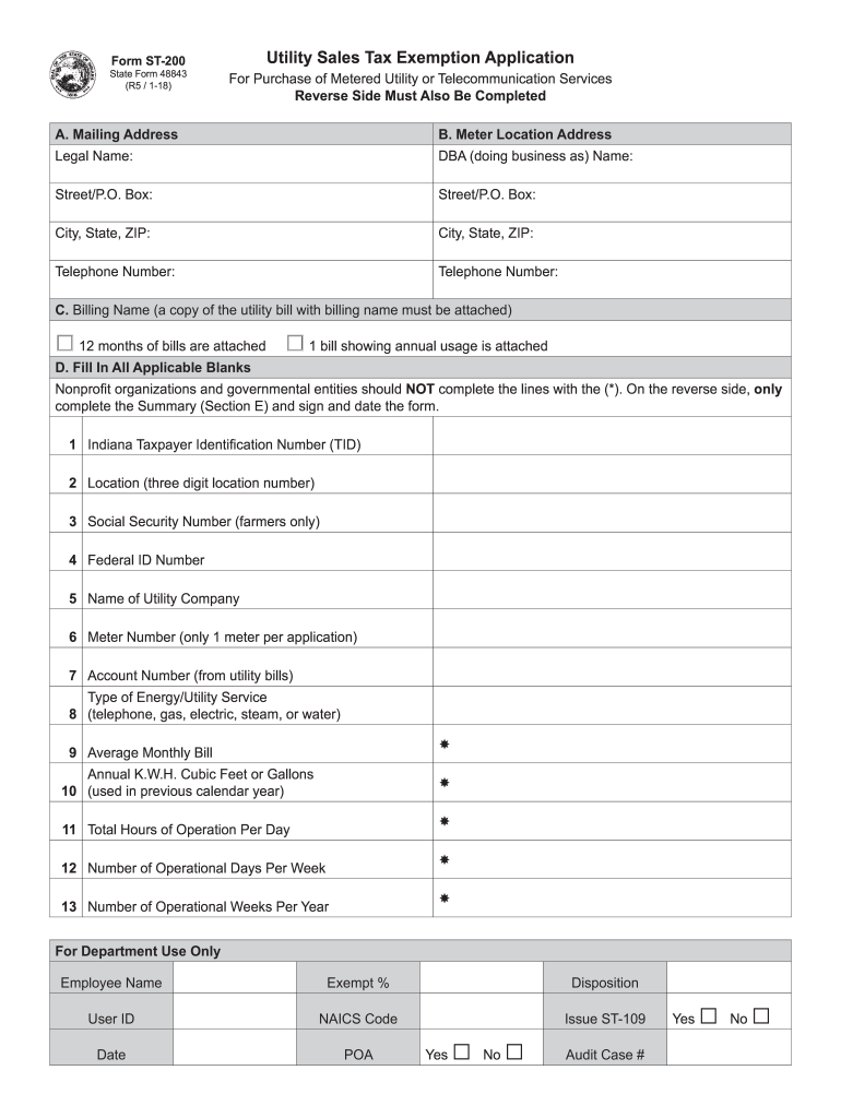  Indiana Utility Sales Tax Exemption Application Form St 200 2018