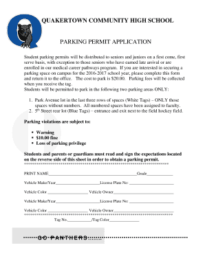 PARKING PERMIT APPLICATION Qcsd Org  Form