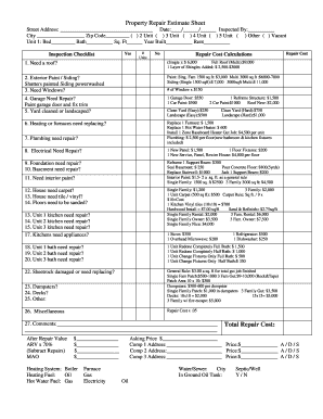 Property Repair Estimate Sheet PDF  Form