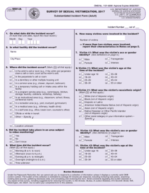  SURVEY of SEXUAL VICTIMIZATION, Incident Form Adult Prison Rape Elimination Act 2017