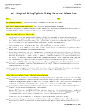 Lash LiftingLash TintingEyebrow Tinting Waiver and  Form