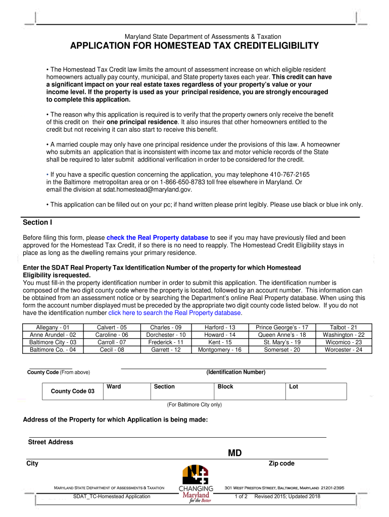 Maryland Homestead Tax Credit  Form