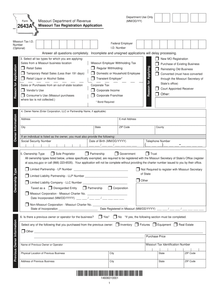  Missouri Tax Registration  Form 2018
