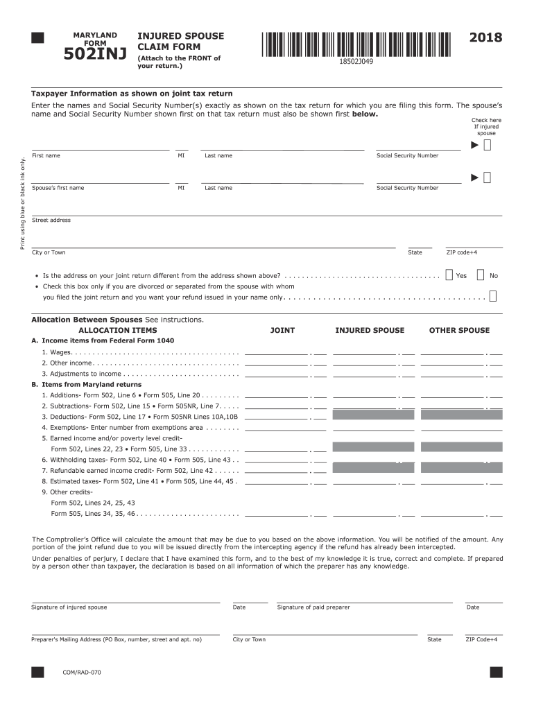  Maryland Injured Spouse Form 2018