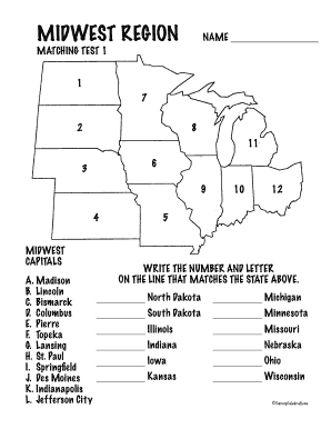 Printable Midwest States and Capitals Worksheet  Form
