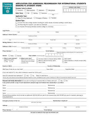 APPLICATION for ADMISSIONREADMISSION for INTERNATIONAL STUDENTS  Form