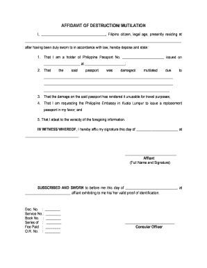 Affidavit of Destruction  Form