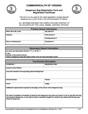 Dangerous Dog Registration Form and