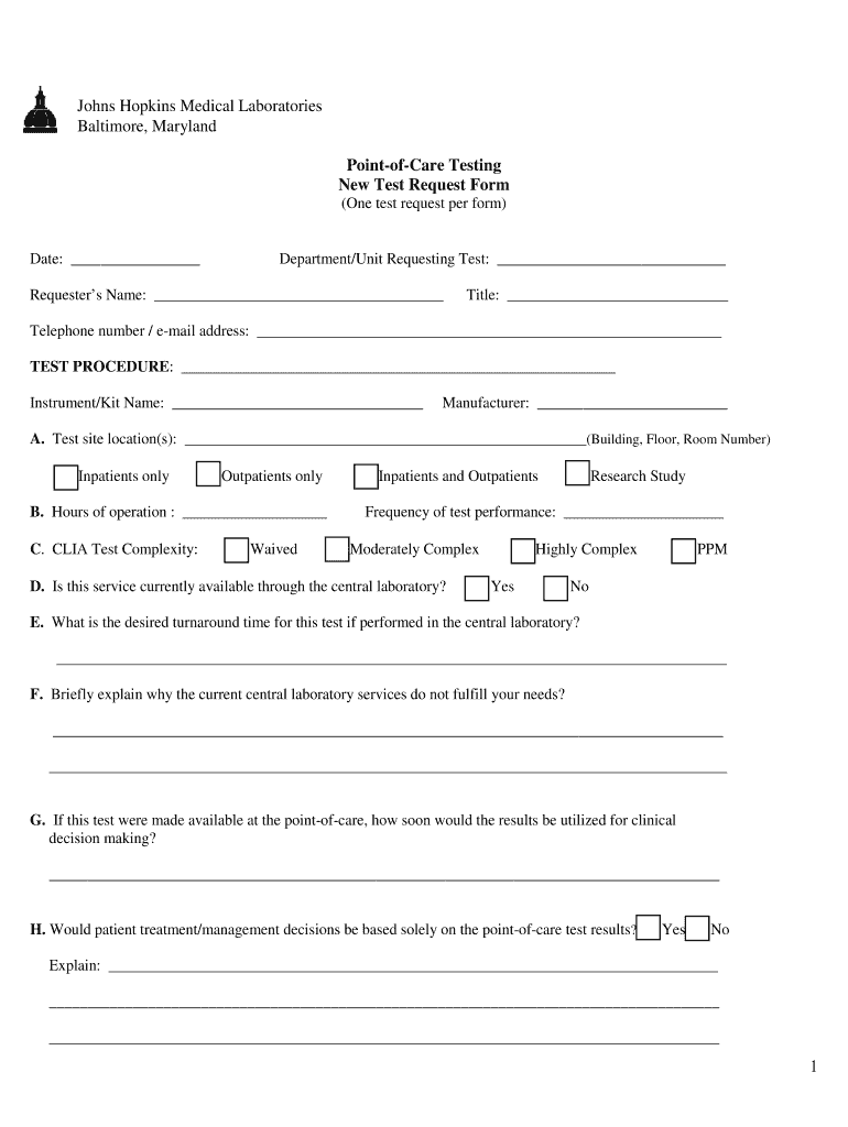 Point of Care Testing New Test Request Form