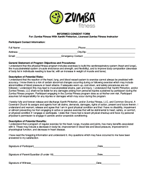 INFORMED CONSENT FORM for Zumba Fitness with Xanthi