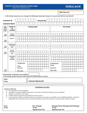 Federal Bank Contact Details Modification Form