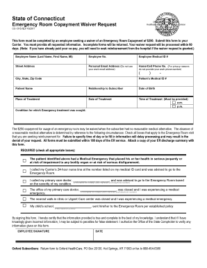 State of Ct Emergency Room Waiver  Form