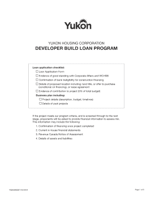 YUKON HOUSING CORPORATION DEVELOPER BUILD LOAN  Form