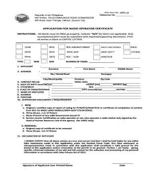 Application for Radio Operator Certificate  Form