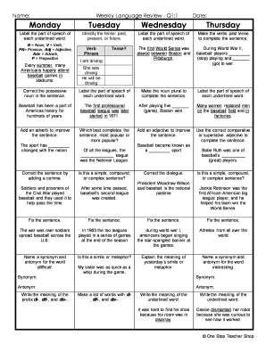 Weekly Language Review Q1 1 Answer Key 5th Grade  Form