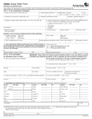 Ameritas Vision Claim Form