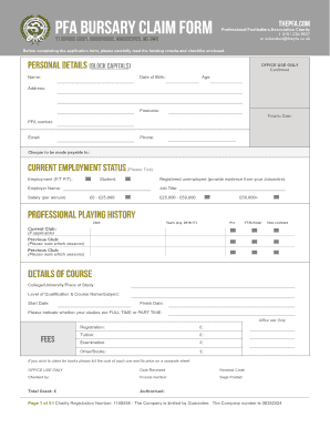  PFA BURSARY Claim Form 2022