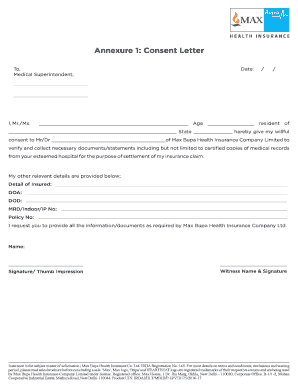Consent Letter for Insurance Claim  Form