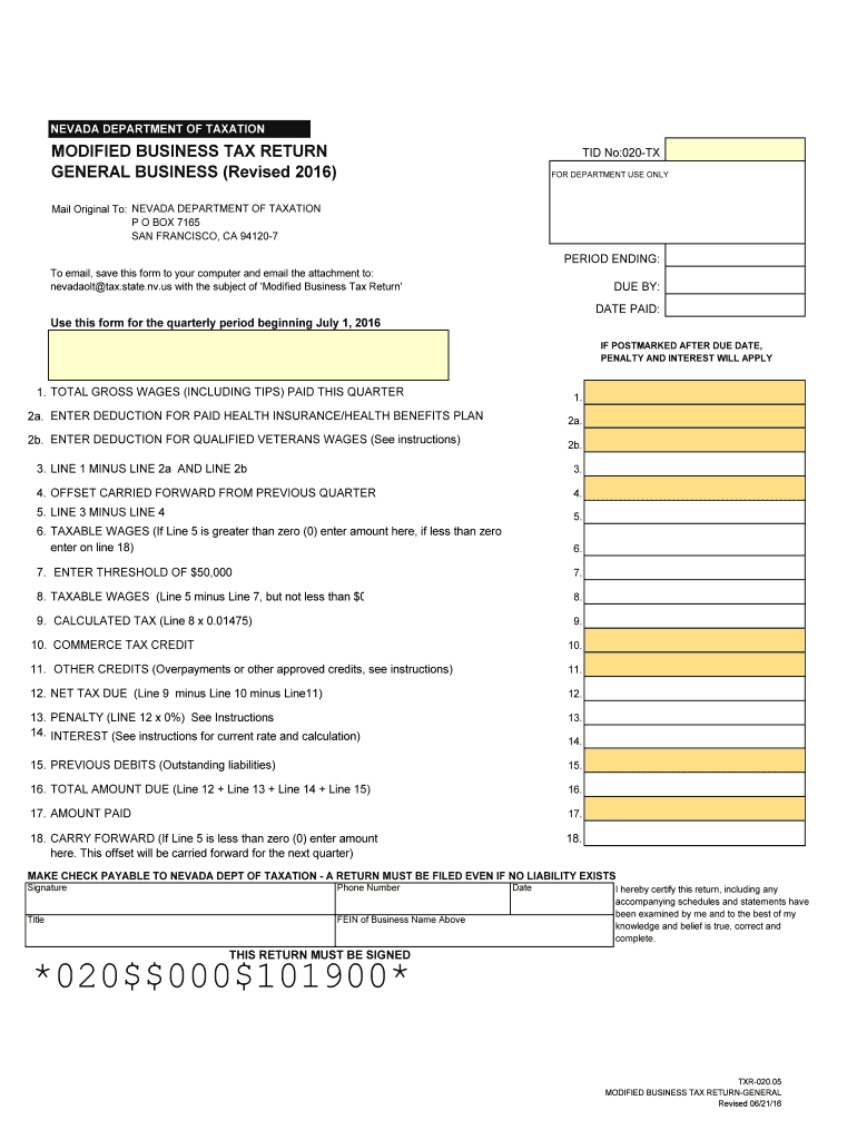  Nevada Modified Business Tax 2016-2024