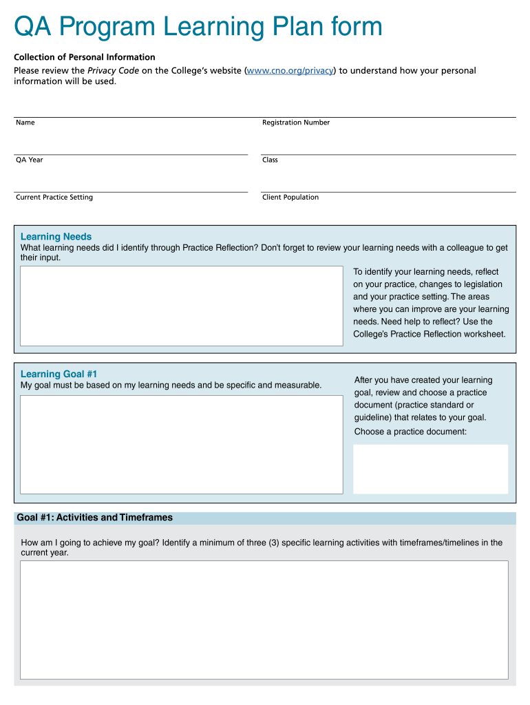 Qa Program Learning Plan Form