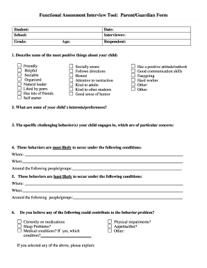 Functional Assessment Interview Tool Parent Guardian Form