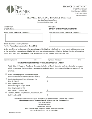 Prepare Food and Beverage Sales Tax Monthly Remittance FormREVISED