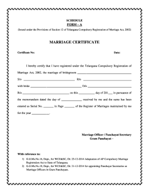 First Marriage Certificate  Form