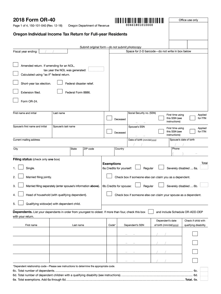 Get and Sign Oregon State Tax Form 40 2018