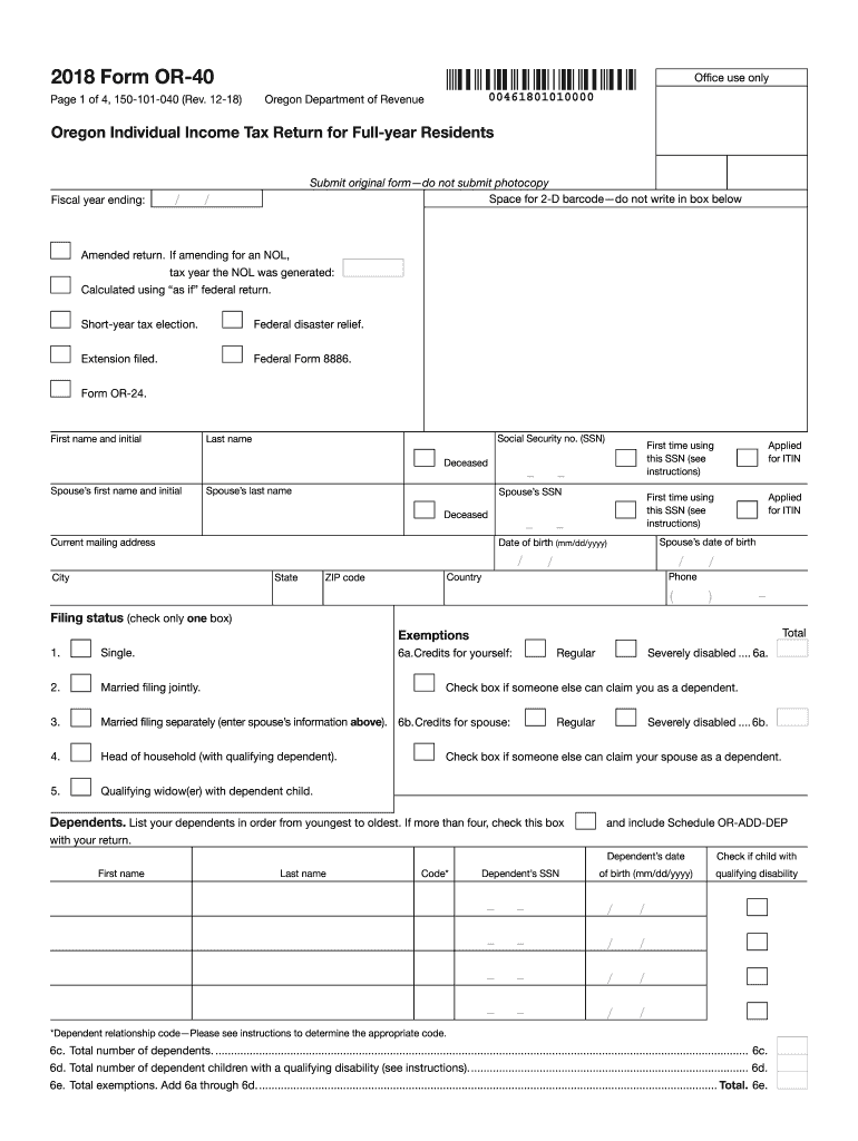  Oregon State Tax Form 40 2018