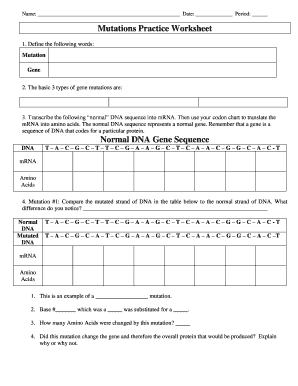 Dna Mutations Practice Worksheet  Form