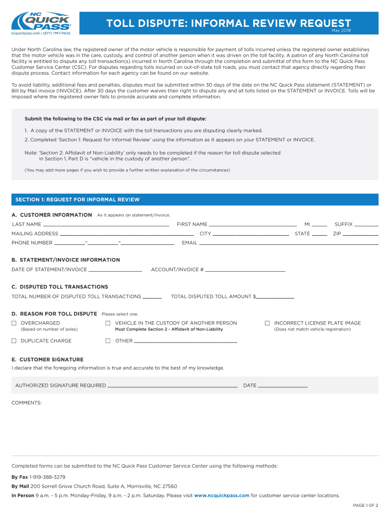 Get and Sign Nc Quick Pass Dispute 2019-2022 Form