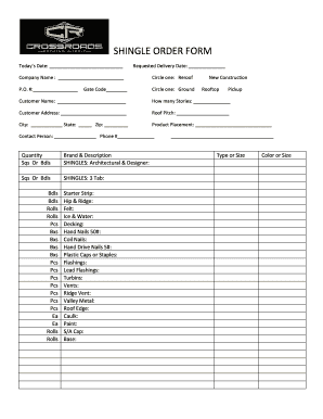 Roofing Order Form