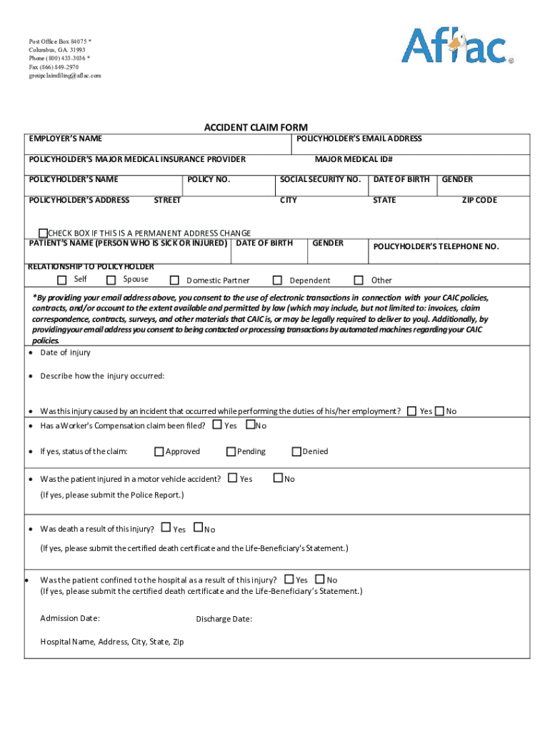Aflac Accident Claim Form Fill Out and Sign Printable PDF Template