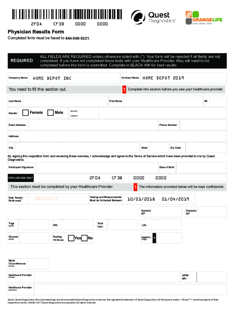 Quest Diagnostics Physician Form