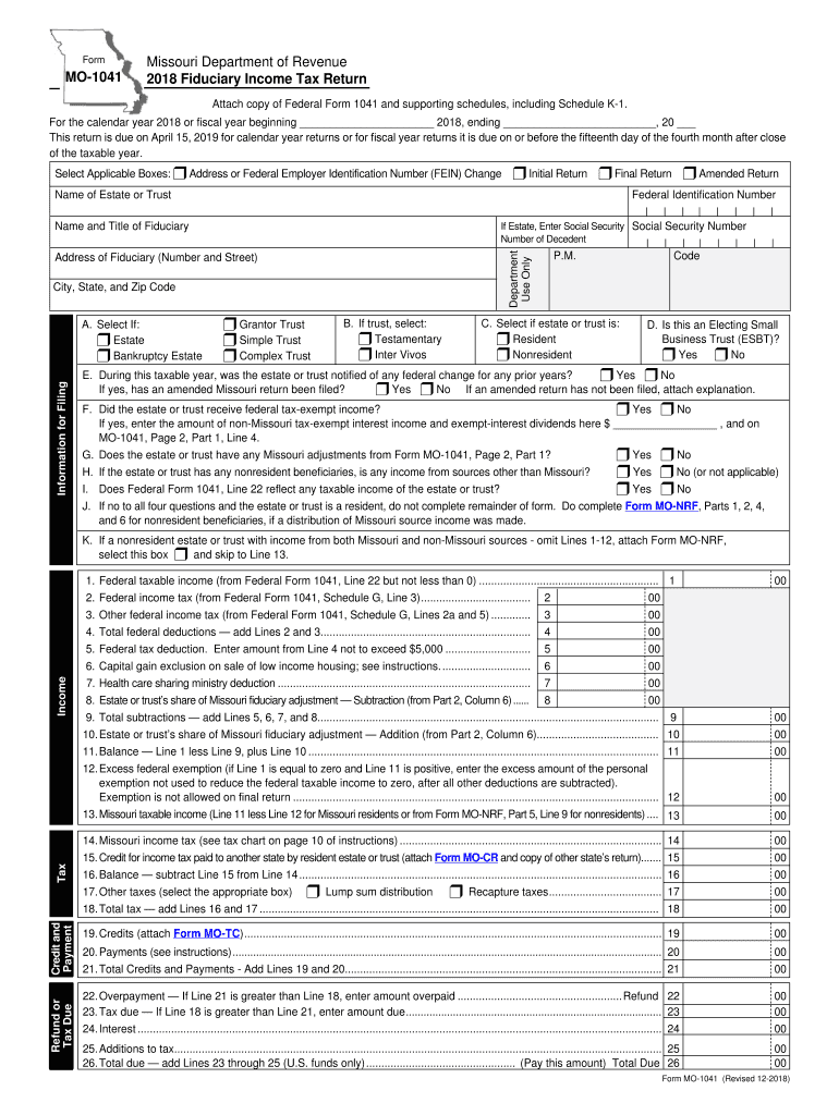  Mo Income Tax Forms 2018