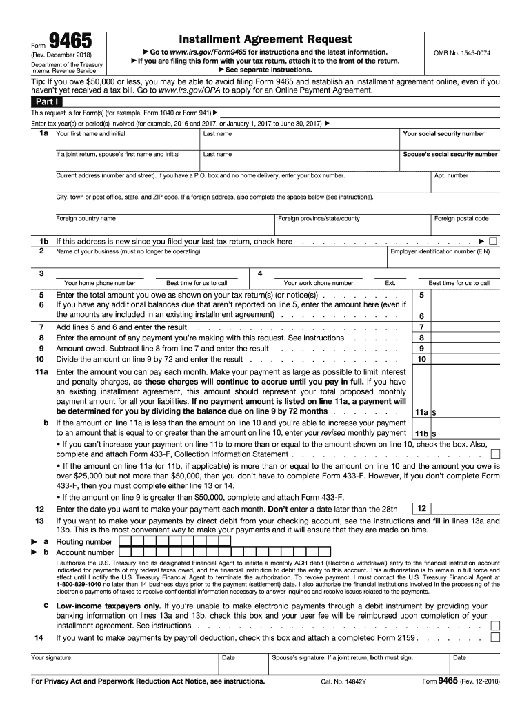  Irs Form 9465 2018