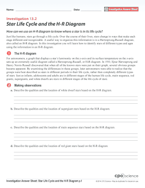 27b Star Life Cycle and the H R Diagram Answer Key  Form