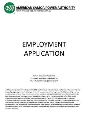 Employment Application American Samoa Power Authority  Form