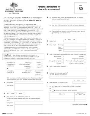 Form 80 Personal Particulars for Assessment Including Character
