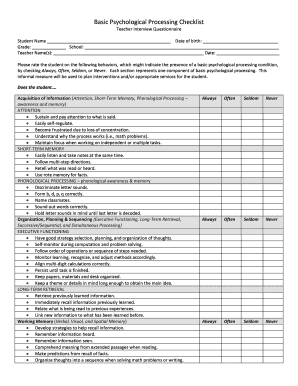 Psychological Checklist  Form