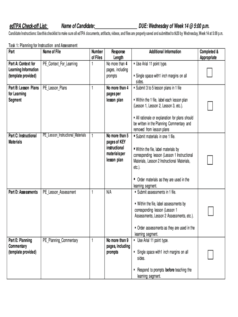 Edtpa List  Form