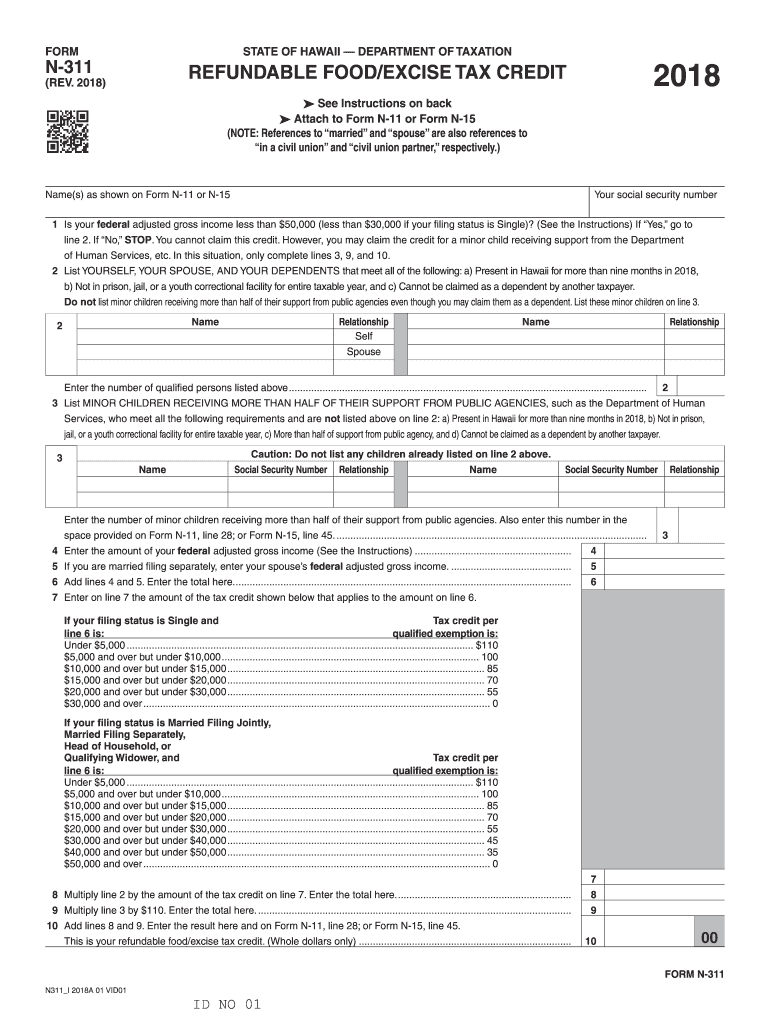  Hawaii N 311 Form 2018