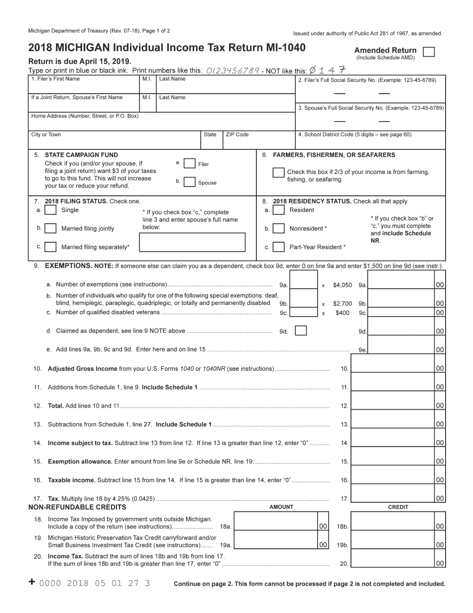 Michigan Tax Form 1040