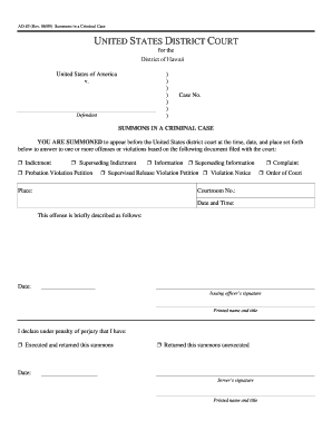 Summons Case  Form