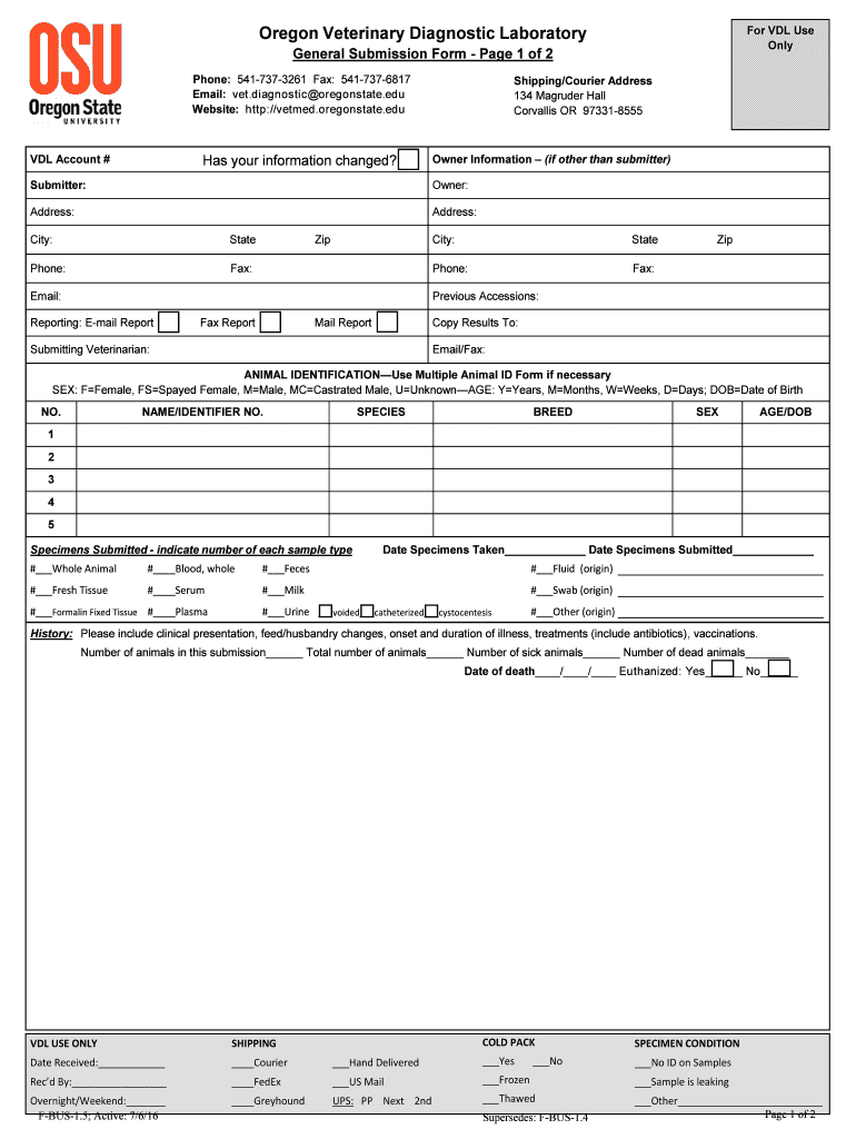  Available Tests Carlson College of Veterinary Medicine Oregon 2016-2024